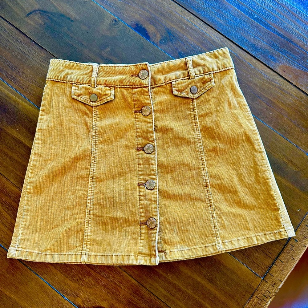 BDG Urban Outfitters Mustard Yellow Button-Front Mini Skirt in Corduroy